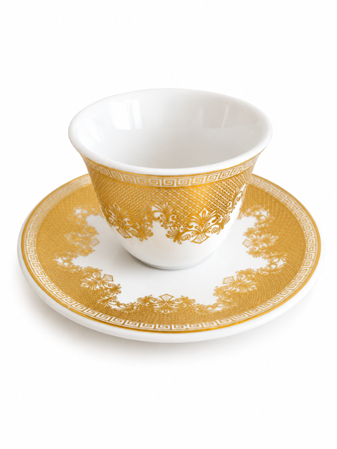 Luxury Arabic Tea & Coffee Cup Set with Saucers – Gold & White