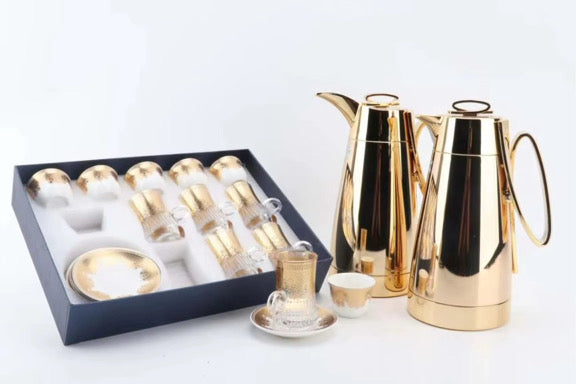 Luxury Arabic Coffee & Tea Set – Gold Thermos & Cups