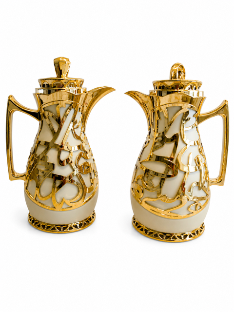 Luxury Arabic Coffee & Tea Thermos Set – 2 x 1L – Gold & Cream